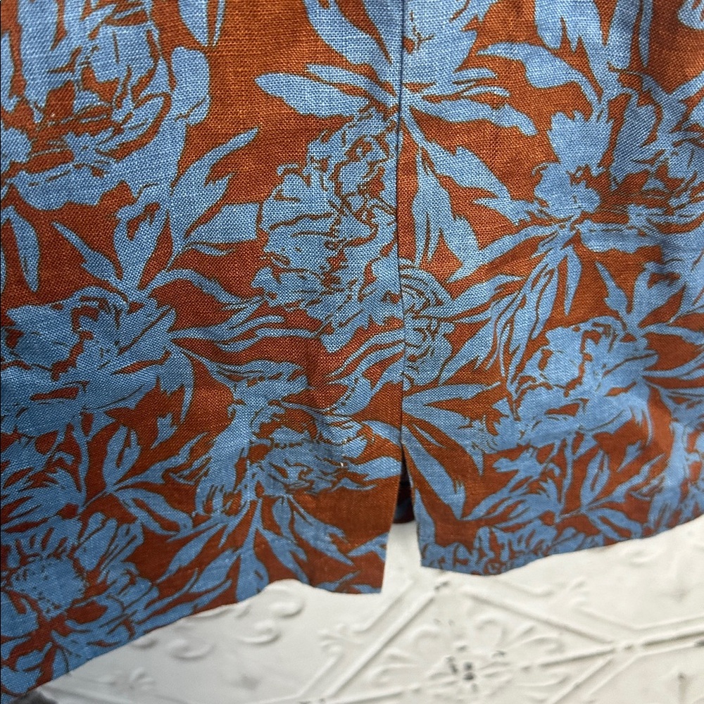 Madewell linen Blue and Brown Floral tropical Dress - Picture 4 of 7